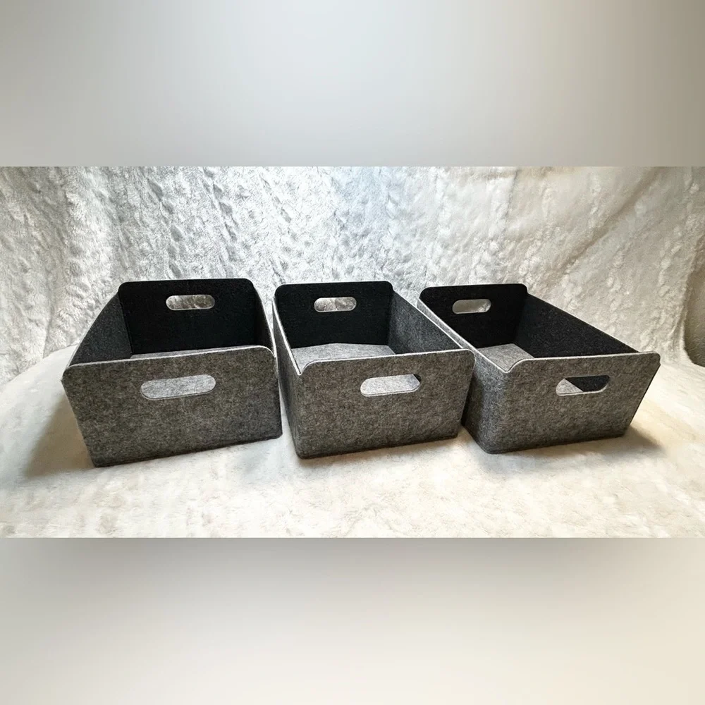 Set of 3 Felt Storage Baskets Collapsible Storage Bins Shelf Drawers Organizer